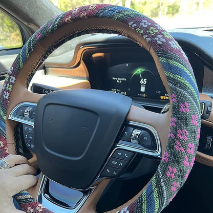 Boho Steering Wheel Cover for Women Men Baja Blanket Enthic Car Steering Wheel Cover Ethnic Car SUV Wheel Protector, Breathable, Anti-Slip, Odorless, Universal Fit 14.5-15 Inch