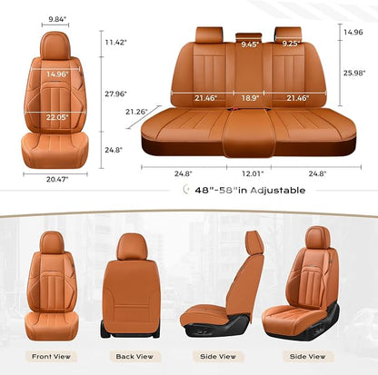 Coverado Car Seat Cover, Cover for Cars Full Seat, Premium Leather, Universal Fit Waterproof Seat Protectors, Car Seat Cushion Non-Slip for Most Cars-Brown