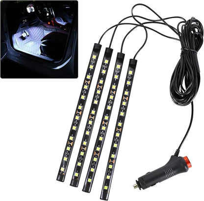 Car LED Strip Light, 12V 48 LED Interior Atmosphere Lights Under Dash Ambient Night Light, Universal Auto Interior Decorative Lamp with USB Port, Car Accessories (White, Cigarette Lighter)