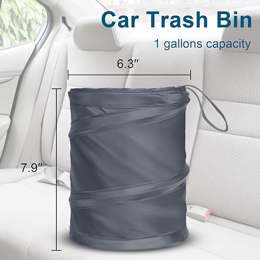 Car Trash Can, 2 Packs Mini Car Garbage Can, Collapsible Trash Bin | Pop-Up Trash Can for Car Front Back Seat, Portable Car Trash Bag Hanging for Vehicle SUV Rv Truck Accessories Interior, Grey