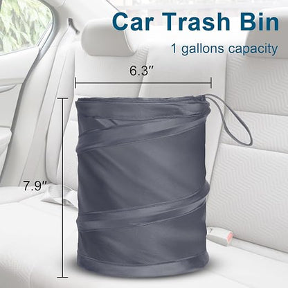 Car Trash Can, 2 Packs Mini Car Garbage Can, Collapsible Trash Bin | Pop-Up Trash Can for Car Front Back Seat, Portable Car Trash Bag Hanging for Vehicle SUV Rv Truck Accessories Interior, Grey