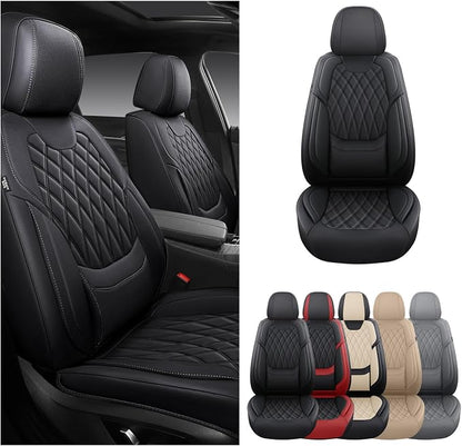 FREESOO Car Seat Covers Front Seats - Luxury Breathable Waterproof Faux Leather Car Seat Cover Protectors with Lumbar Support, Universal Fit for Most 5 Seats Vehicles Sedans Hatchbacks Pick-ups, Black