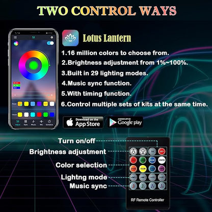 DEHERANE Interior Car LED Strip Lights, RGB 6 in 1 Ambient Lighting Kit with 315 inches Integrated Fiber Optic, 16 Million Colors Car Interior Lights with Wireless APP& Remote Control, Sync to Music