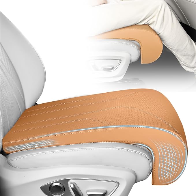 FLORICH Car Seat Extender Leg Extender Support Cushion for Driver Seats Office Chair, Leather Carseat Leg Support for Long Drivers Universal Car Seat Cushion Legs Rest Pads-Beige Brown