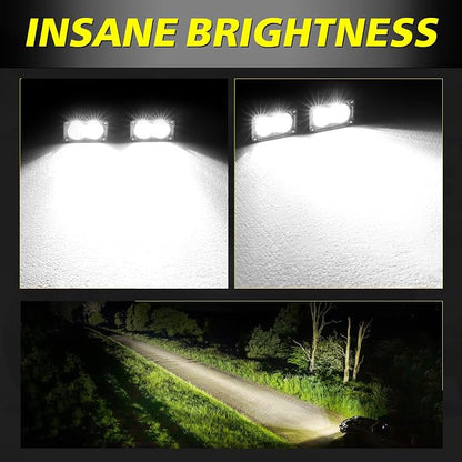 LED Pods, AKD Part 3 Inch Flood CREE LED Off Road Lights 40W Small Driving Light Pods Backup Reverse Lights Fog Pod Light 2 Packs for Truck Pickup Motorcycle UTV ATV SUV Dirt Bike Surron