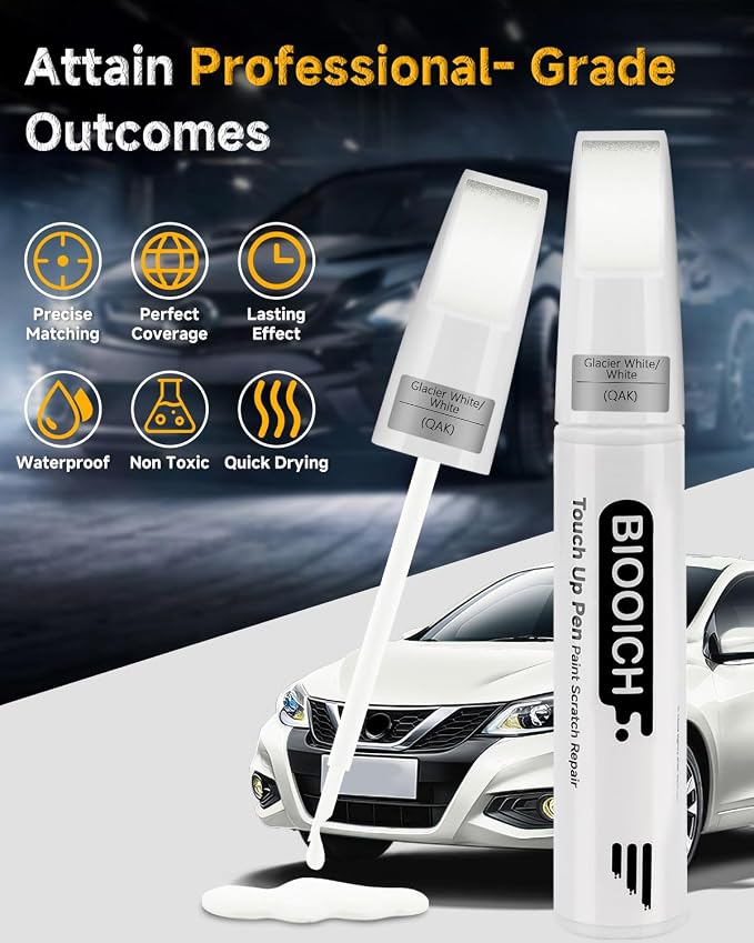 Touch Up Paint Pen Exact Color Match Car Chip and Scratch Repair (for Nissan, Glacier White/White(QAK))