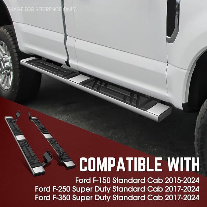 DNA Motoring 6.5" Flat Running Boards Side Steps Compatible with Ford F150 Standard Cab 2015-2024, F250 / F350 Super Duty Standard Cab 2017-2024, STEPB-U-F25017-T1-S