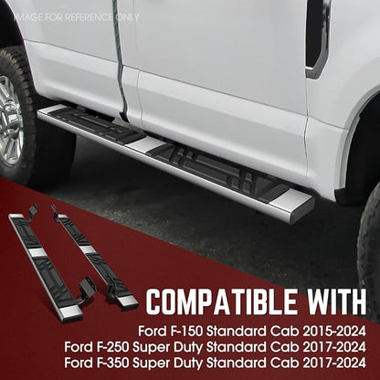 DNA Motoring 6.5" Flat Running Boards Side Steps Compatible with Ford F150 Standard Cab 2015-2024, F250 / F350 Super Duty Standard Cab 2017-2024, STEPB-U-F25017-T1-S