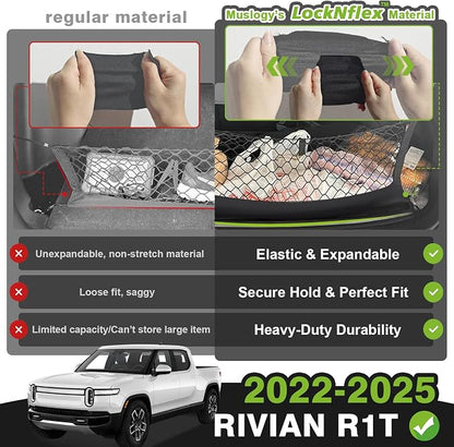 Muslogy Truck Bed Cargo Net Trunk Netting Compatible with Rivian R1T 2026 2025 2024 2023 2022 Accessories, Pickup Cargo Organizer SUV Sedan Storage Net w/Heavy Duty Carabiners