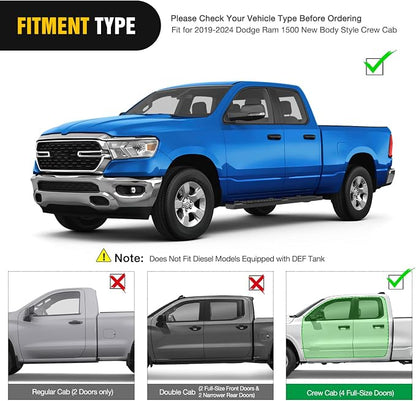 Nilight Running Boards for 2019 2020 2021 2022 2023 2024 2025 2026 Dodge Ram 1500 New Body Style Crew Cab 4 Full Size Doors 6 Inch Side Step Nerf Bars Black