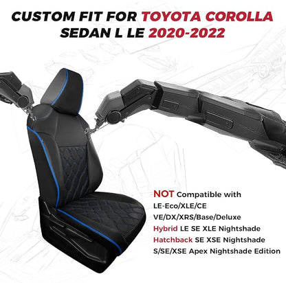 FREESOO for Toyota Corolla Seat Covers L LE 2020 2021 2022, Luxury Leather Seat Covers for Cars, Custom Fit Car Seat Covers, Waterproof Car Seat Cover Cushions Protector, Black Blue Full Set