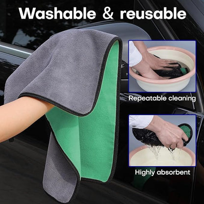 Hovom 3PCS Car Microfiber Towels, 23.62"×11.81" Lint-Free Microfiber Towels for Cars Wash Drying, Super Absorbent Cleaning Cloths, Reusable Washing & Detailing Towel, Car Cleaning Supplies (Green)