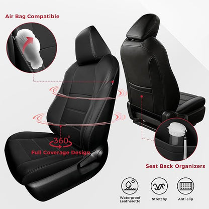FREESOO RAV4 Seat Covers Full Set Custom Fit for Toyota Rav4 2021-2024 Prime SE,XSE & 2019-2025 Hybrid/PHEV SE,XSE Faux Leather Car Seat Cover, Airbag Compatible, Black