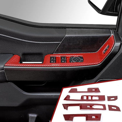 GZXinWei Interior Upgrade Accessories Door Armrest Window Control Switch Panel Trim Cover Sticker for 2021 2022 2023 2024 2025 2026 Ford F150 Red Carbon Fiber Grain