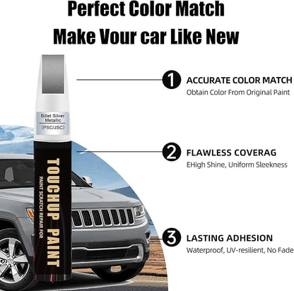 Billet Silver Metallic(PSC/JSC) Car Paint Touch Up Pen Compatible with JEEP, 2-In-1 Color Accurate Touch Up Car Scratch Repair Paint Match JEEP Series Automotive Scratch Remover for Nicks & Chips Repair