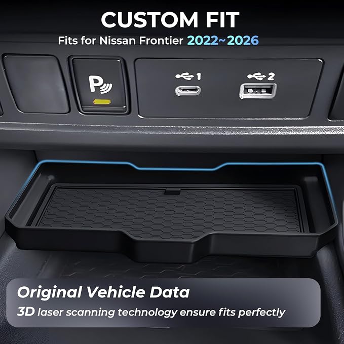 Center Console Organizer Compatible with Nissan Frontier 2026 2025 2024 2023 2022, Interior Accessories for Under Climate Controls Interior Storage Divider Tray for 2022-2026 Frontier, Black