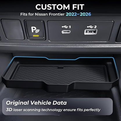 Center Console Organizer Compatible with Nissan Frontier 2026 2025 2024 2023 2022, Interior Accessories for Under Climate Controls Interior Storage Divider Tray for 2022-2026 Frontier, Black
