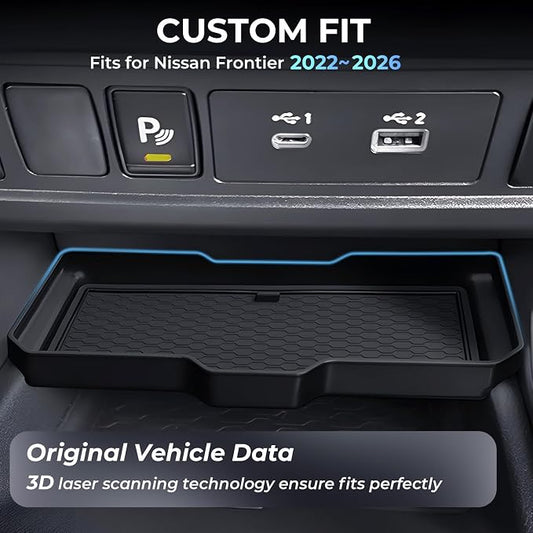 Center Console Organizer Compatible with Nissan Frontier 2026 2025 2024 2023 2022, Interior Accessories for Under Climate Controls Interior Storage Divider Tray for 2022-2026 Frontier, Black