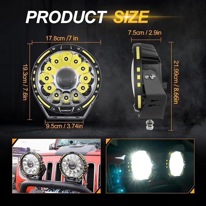 Auxbeam 7 Inch Round Offroad Light, 360-PRO Series 230W 33332LM LED Driving Light Bar Spot Flood Combo Pod Lights Auxiliary Spotlight Off Road Lights for Truck Jeep ATV, 2 Years Warranty