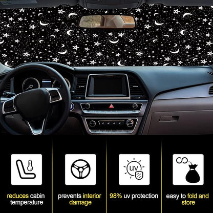 Woanger Windshield Sun Shade Foldable Car Front Window Covers for Car Accessories Sun Heat UV Rays Visor Protector Protection for Universal Cars SUV Truck (Moon Star)