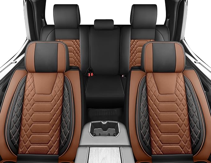 FREESOO Tundra Seat Covers 2026 2025 2024 2023 2022 Full Set, Fit for Toyota Tundra Crewmax Double Cab, Custom Truck Seat Covers with Waterproof Faux Leather BlackBrown
