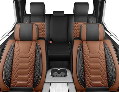 FREESOO Tundra Seat Covers 2007-2013, Fit for Toyota Tundra Crewmax Cab 5 Seats, Custom Truck Seat Covers with Waterproof Faux Leather BlackBrown