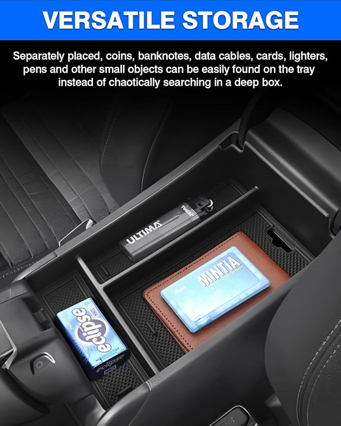 Autorder Center Console Organizer for 2023-2026 Honda HRV Accessories - Armrest Storage Box Secondary Insert Tray with Black&Red Mats
