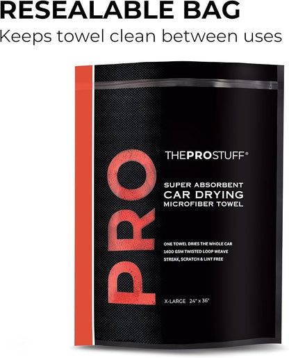 The Pro Stuff® Car Drying Towel 1400 GSM - Ultra Absorbent Twisted Loop Microfiber Towel for Auto Detailing, Scratch-Free Lint-Free Streak-Free Dual-Sided Car Wash Cloth, XL 24"x36"