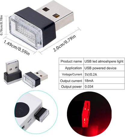 Febrytold 2 Pcs Red Universal Mini USB LED Car Interior Ambient Atmosphere Lights for Car Interior Trunk Ambient Atmosphere