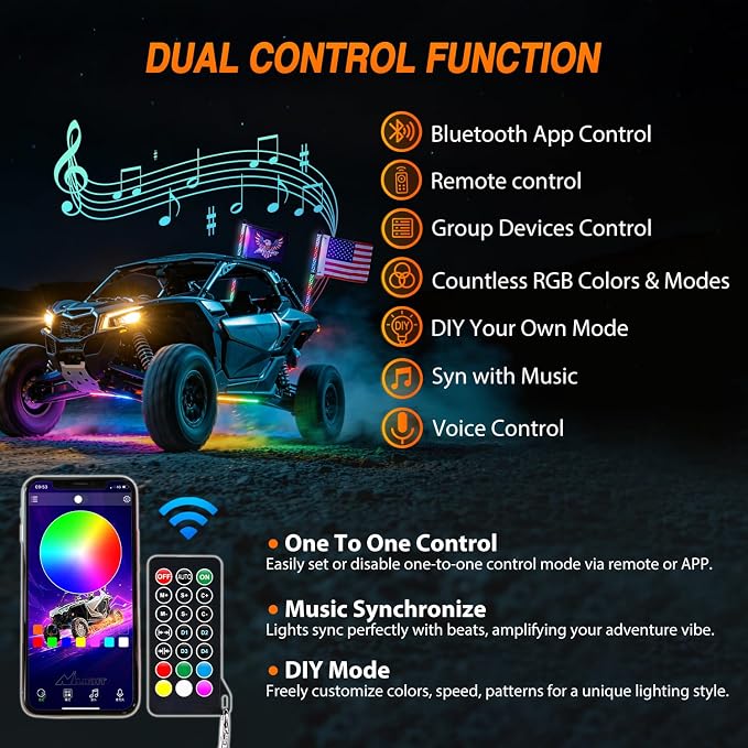 Nilight LED Whip Light 2PC 3FT Spiral RGB Antenna Whips with Spring Base, App/Remote Control DIY Chasing Patterns Brake & Reverse Turn Signal Lights for Side by Side ATV UTV RZR Can-Am Buggy Jeep