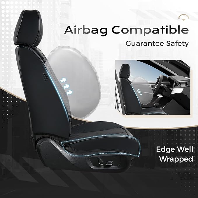 Coverado Seat Covers, Premium Nappa Leather Car Seat Covers Front Seats, Waterproof Car Seat Protector with Lumbar Support, Front Driver Seat Covers Universal Fit for Most Cars (Black&Gray)