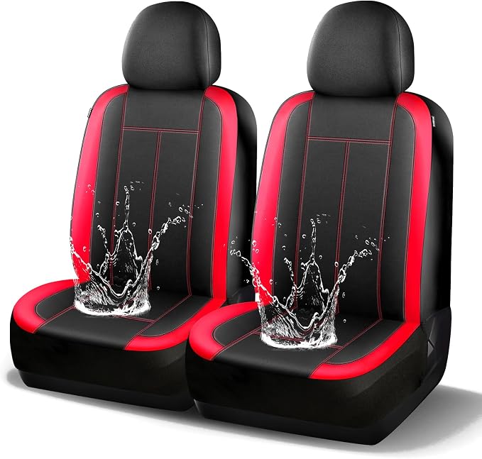 HChengkikz Car Seat Covers Front Seat, Waterproof Neoprene Car Seat Cover, Airbag Compatible,Universal Automotive Comfort for Most Cars, Trucks, SUVs (Black + Red)