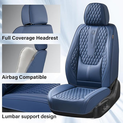 Coverado Car Seat Covers Full Set, Nappa Leather Seat Covers for Car, Waterproof Car Seat Protector with Lumbar Support, Automotive Seat Covers Universal Fit for Most Cars SUV Trucks (Blue)