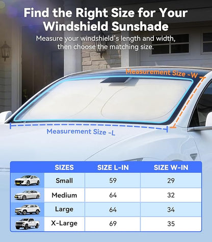 Nmoiss Ice Silk Air-Cooled Car Windshield Sun Shade, [Enjoy Superior Coolness & Comfort] 84.2% Heat Insulation UPF>50 UV Block Interior Protection, Universal Fit for Car SUV Truck, Medium 64"x32"
