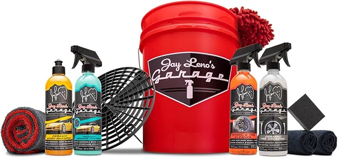 Jay Leno's Garage Ceramic Car Coating Kit – Car Wash Bundle with Ceramic Coating Spray, Car Ceramic Coating Products, Wheel and Tire Cleaner, Microfiber Towels, Applicators & Wash Mitt Detailing Kit