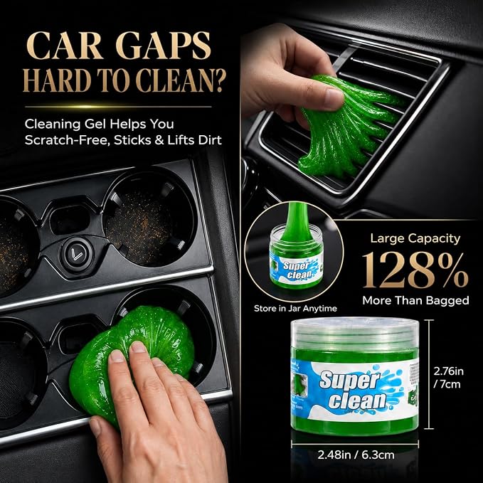 18PCS Upgraded Car Detailing Kit, 2-in-1 AC Vent Brush, 3 Ultra Fine Crevice Brushes, Boar Hair & Glass Brush, Cleaning Gel, Scratch-Free Auto Interior Tools