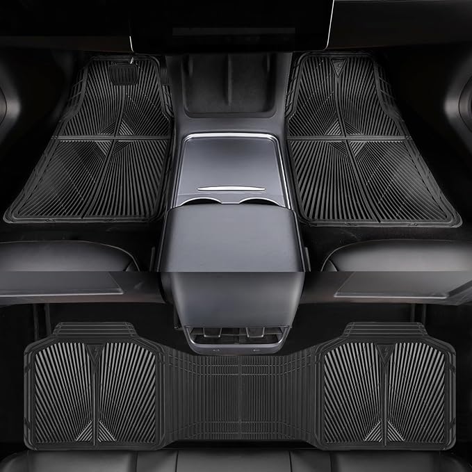 CAR PASS Rubber Floor Mats&Cargo Liner,Waterproof Trucks Mats Heavy Duty,All Weather Trim-to-Fit Automotive Mats for Cars Trucks SUV,Anti-Slip Easy Clean Durable,Full Set 5-Piece,3D Emboss All Black
