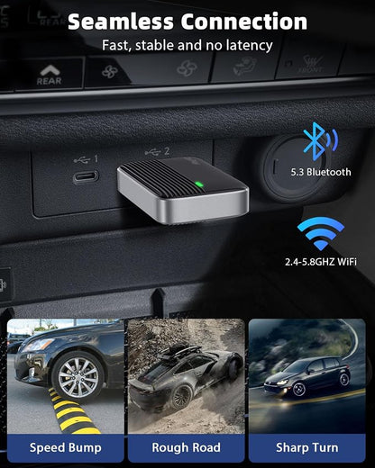 MoKo Wireless CarPlay Adapter for Apple iPhone, Mini Car Play Adapter for iOS 10+ & Cars with Apple CarPlay, Wired Car Play to Wireless, Fast Response Stable Control No Delay Not for Android,BlackGry