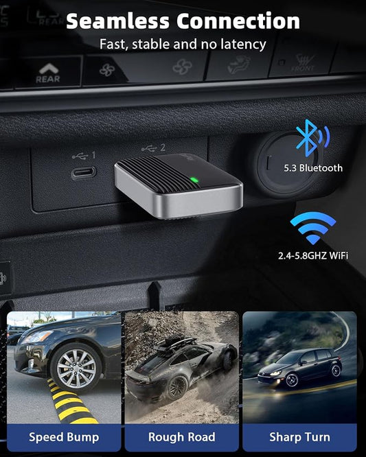 MoKo Wireless CarPlay Adapter for Apple iPhone, Mini Car Play Adapter for iOS 10+ & Cars with Apple CarPlay, Wired Car Play to Wireless, Fast Response Stable Control No Delay Not for Android,BlackGry