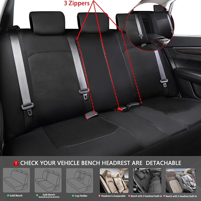 CAR PASS 3D Air Mesh Car Seat Covers Full Set, Breathable Sporty Rear Bench With Zipper for Armrest Box Universal Fit 95% Automotive SUV,Truck,Sedan Interior Cute Women Airbag Compatible, Black Purple