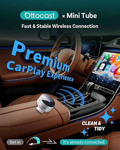 OTTOCAST Mini Tube (2026 Version) Wireless 2-in-1 CarPlay & Android Auto Adapter,Plug&Play Dongle for iPhone & Android,Bluetooth Auto Connect,Converts Factory Wired to Wireless CarPlay Adapter