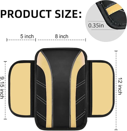 NBTEPEM 6 Pcs Beige Car Accessories Set, Sport Leather Steering Wheel Cover 14.5-15inch Universal, Microfiber Leather Car Center Console Cover, Seat Belt Cushion, Cup Holder Coaster (Black-Beige)