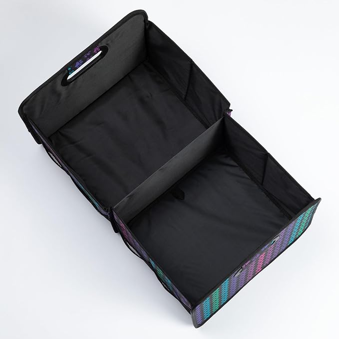 GreaterGood Paws Car Trunk Organizer Foldable Storage Bin with Handles Non Slip Base Pet Gear Travel Tote for SUV Truck (Rainbow Paws)