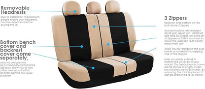FH Group Car Seat Covers Combo Full Set with Carpet Floor mats Steering Wheel Cover and Seat Belt Pads- Universal Fit for Cars Trucks and SUVs (Beige)