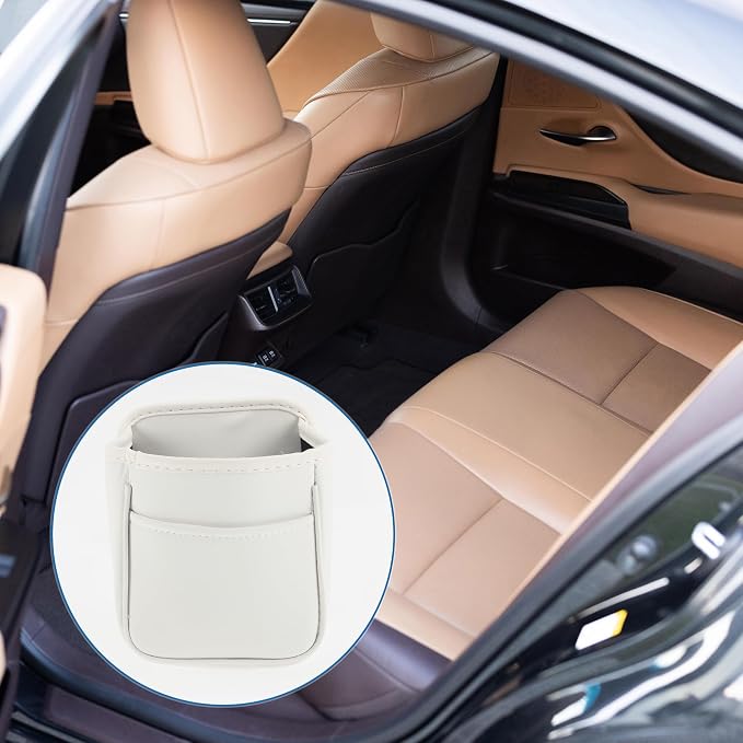 Car Trash Can Portable and Hanging 5.9" Length 3.9" Width 7.1" Height Trash Bin Faux Leather White 1Pcs