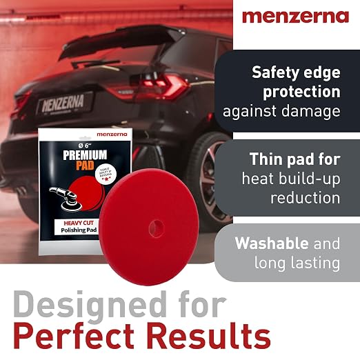 MENZERNA 6 Inch Polishing Pad Heavy Cut for Scratch Repair I Body Repair and Detailing Pads with Safety Edge & Velcro Attachment I Washable & Long Lasting I Thin Pad with Hole for Anti Heat Build-Up