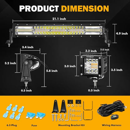 Auxbeam 22 Inch 120W LED Light Bar 2PCS 3 Inch 96W LED Pods, Amber White Fog Light 6 Modes Strobe Lights for Work Truck, Spot Flood Combo Off Road Driving Lights for Jeep ATV Utv Auto