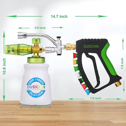DUSICHIN Foam Cannon Pressure Washer Gun Kit 4000 PSI Double Tip Attachment, Dual-Connector Accessory Soap Cannon,Car Wash Foam Gun Snow Foam Lance 1/4 Inch Quick Connector,7 Sprayer Nozzles DUS2904
