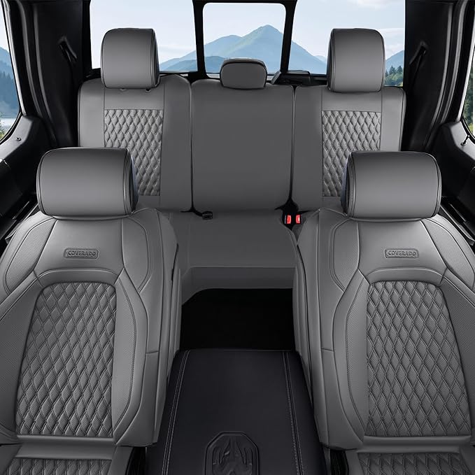 Coverado Car Seat Covers Full Set, Seat Covers for Dodge RAM 1500 Compatible with 2009-2018 Ram 1500, 2010-2024 Ram 2500 3500 Dodge RAM Accessories Automotive Seat Covers (Gray)