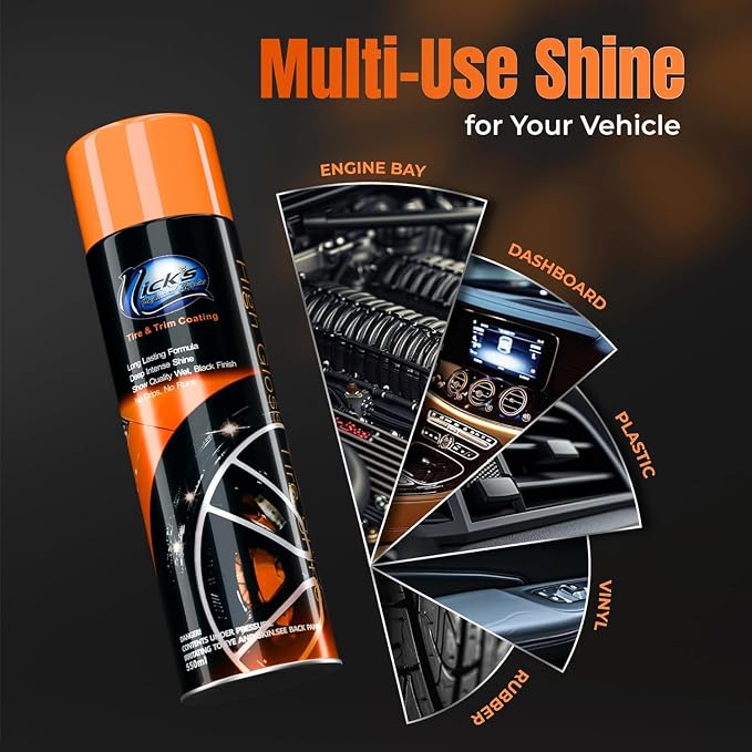High Gloss Tire Shine Spray (4 Pack) - Long Lasting, UV Protectant, No Sling, Quick Drying, Black Tire & Trim Coating Dressing for Cars, Trucks, Motorcycles - Car Detailing & Cleaning Supplies